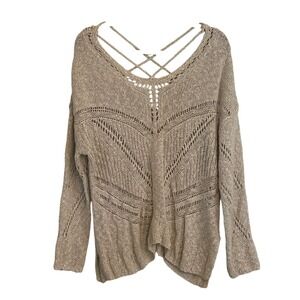 Braeve Beige Open Knit Strappy Back Sweater Large Oatmeal Boho